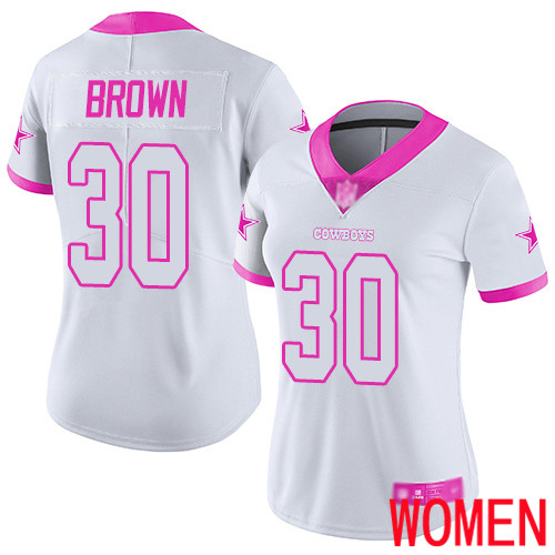 Women Dallas Cowboys Limited White Pink Anthony Brown #30 Rush Fashion NFL Jersey